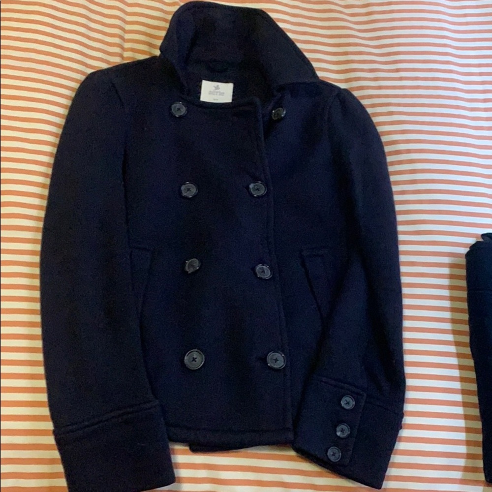 LIKE NEW Aerie Fleece Navy Pea Coat Size M